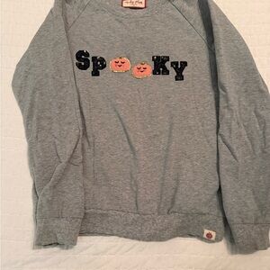 Cheeky Plum Spooky Gray Sweatshirt with Pink-Trim Label